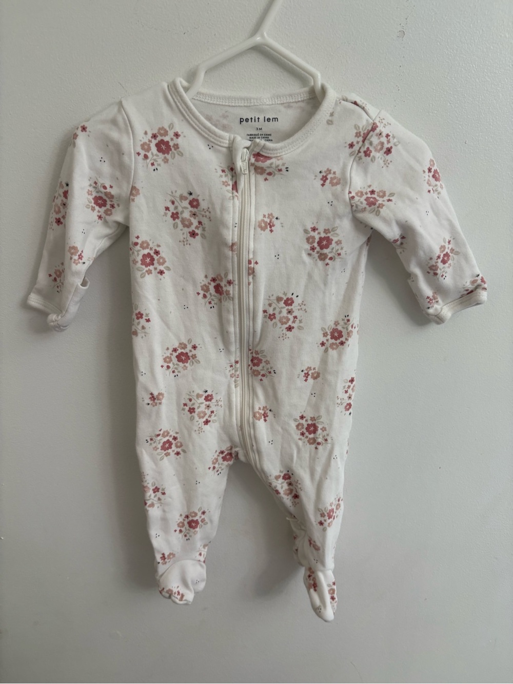 Petit Lem White pajamas with Pink Floral 3 months